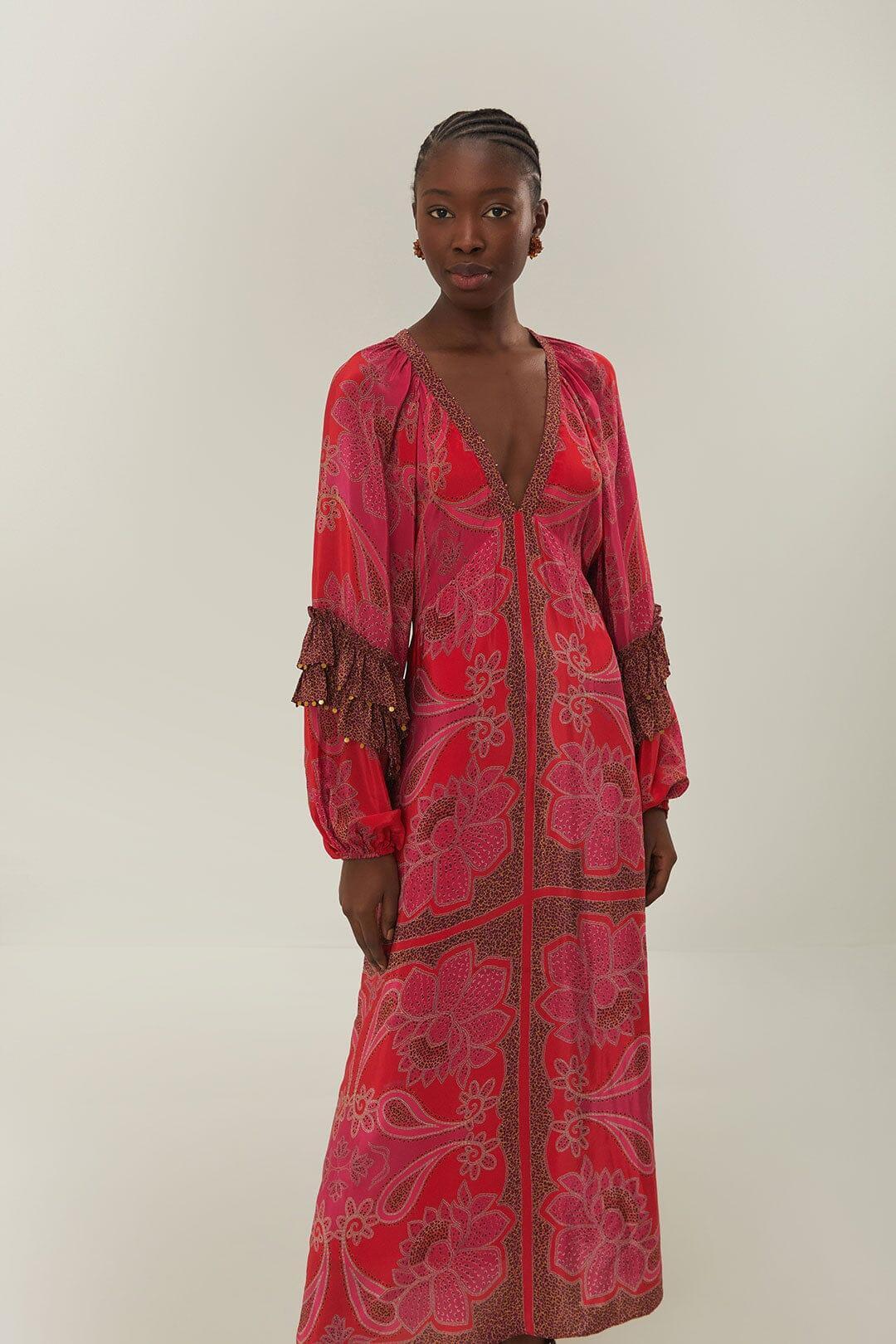 Pink Floral Glam Scarf Maxi Dress, FLORAL GLAM SCARF PINK / XXS Product Image