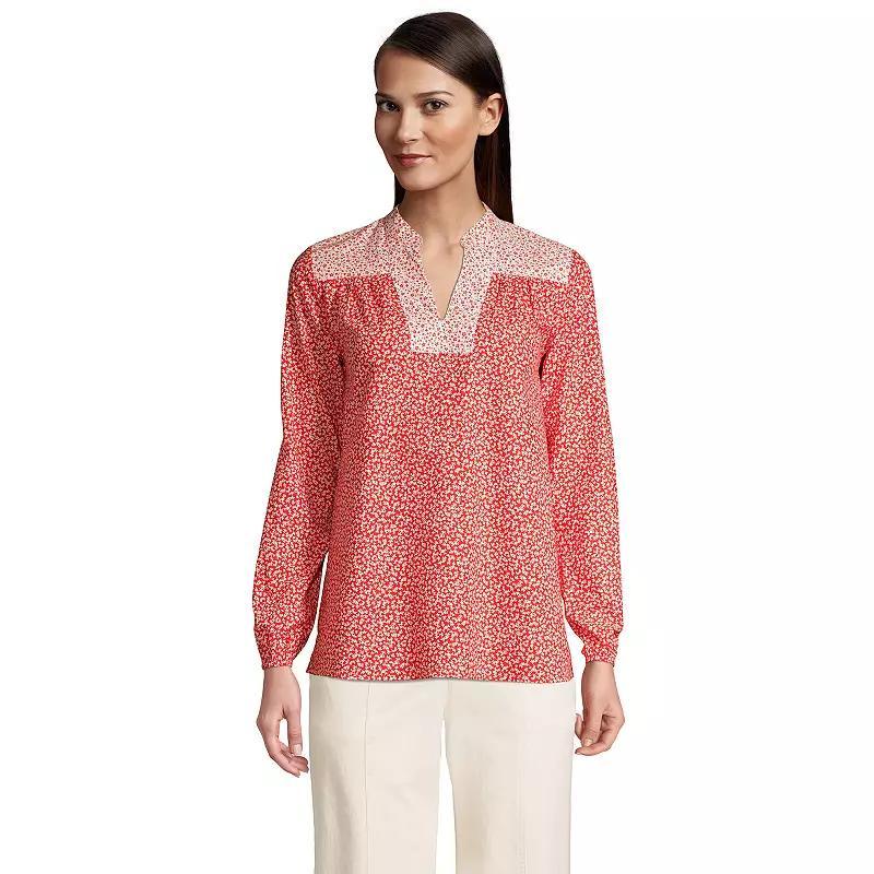 Petite Lands' End Poplin Peasant Top, Women's, Size: Large Petite, Deep Blue Dot Star Product Image