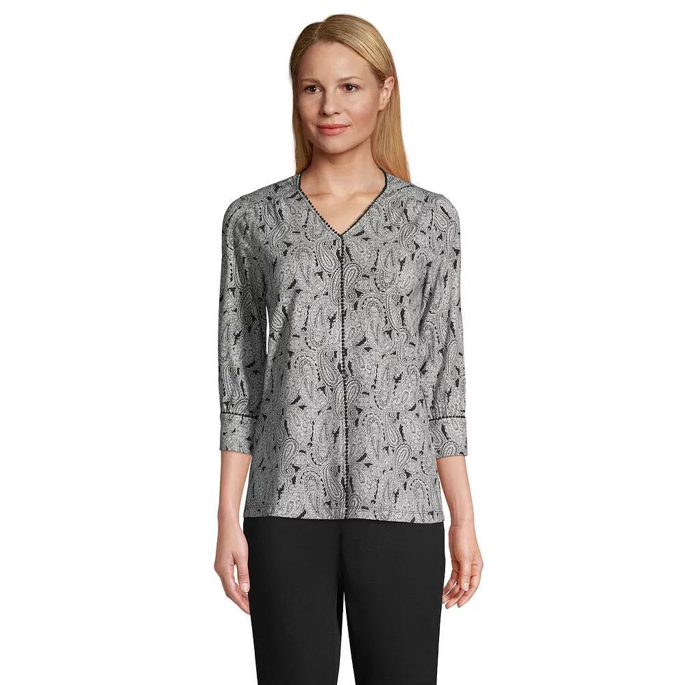 Womens Lands End V-Neck Pom-Pom Trim Top Product Image