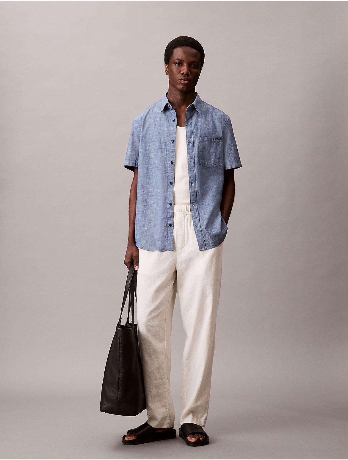 Calvin Klein Mens Chambray Short Sleeve Classic Shirt - Grey Product Image