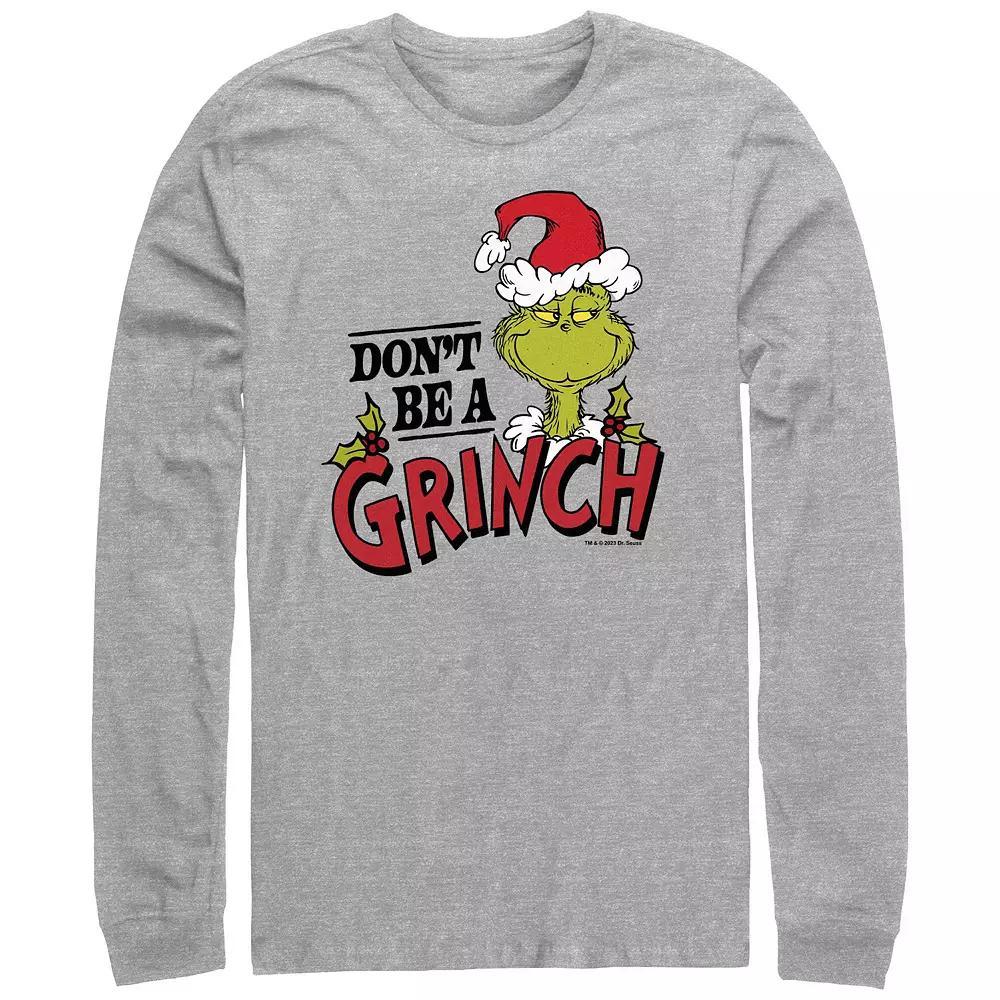 Big & Tall Dr. Seuss Don't Be A Grinch Long Sleeve Graphic Tee, Men's, Size: Small, Athletic Grey Product Image