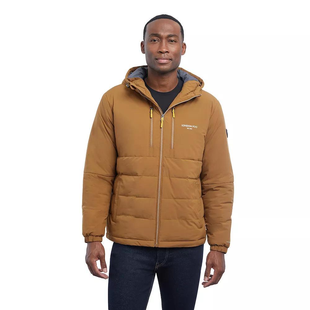 Men's London Fog Flex Stretch Hooded Puffer Coat, Size: XXL, Brown Product Image
