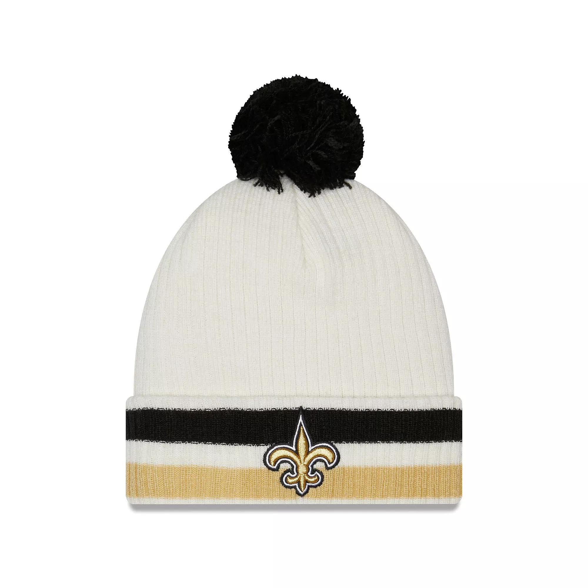 Men's New Era White New Orleans Saints Retro Cuffed Knit Hat with Pom Product Image