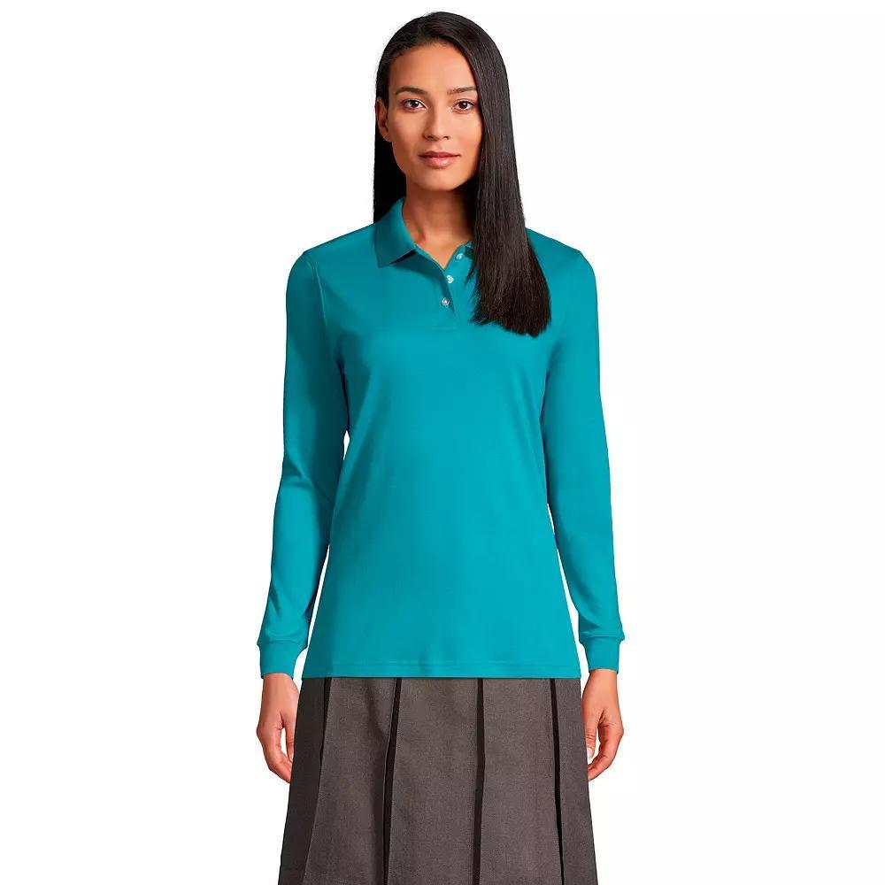 Womens Lands End School Uniform Long Sleeve 3-Button Interlock Polo Shirt Red Product Image