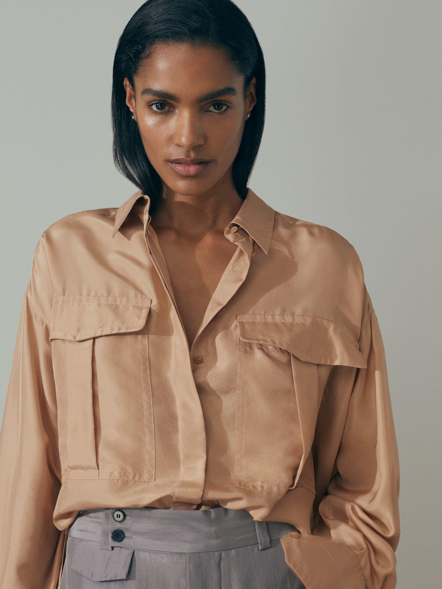 Atelier Oversized Pocket Button-Through Shirt in Camel Product Image