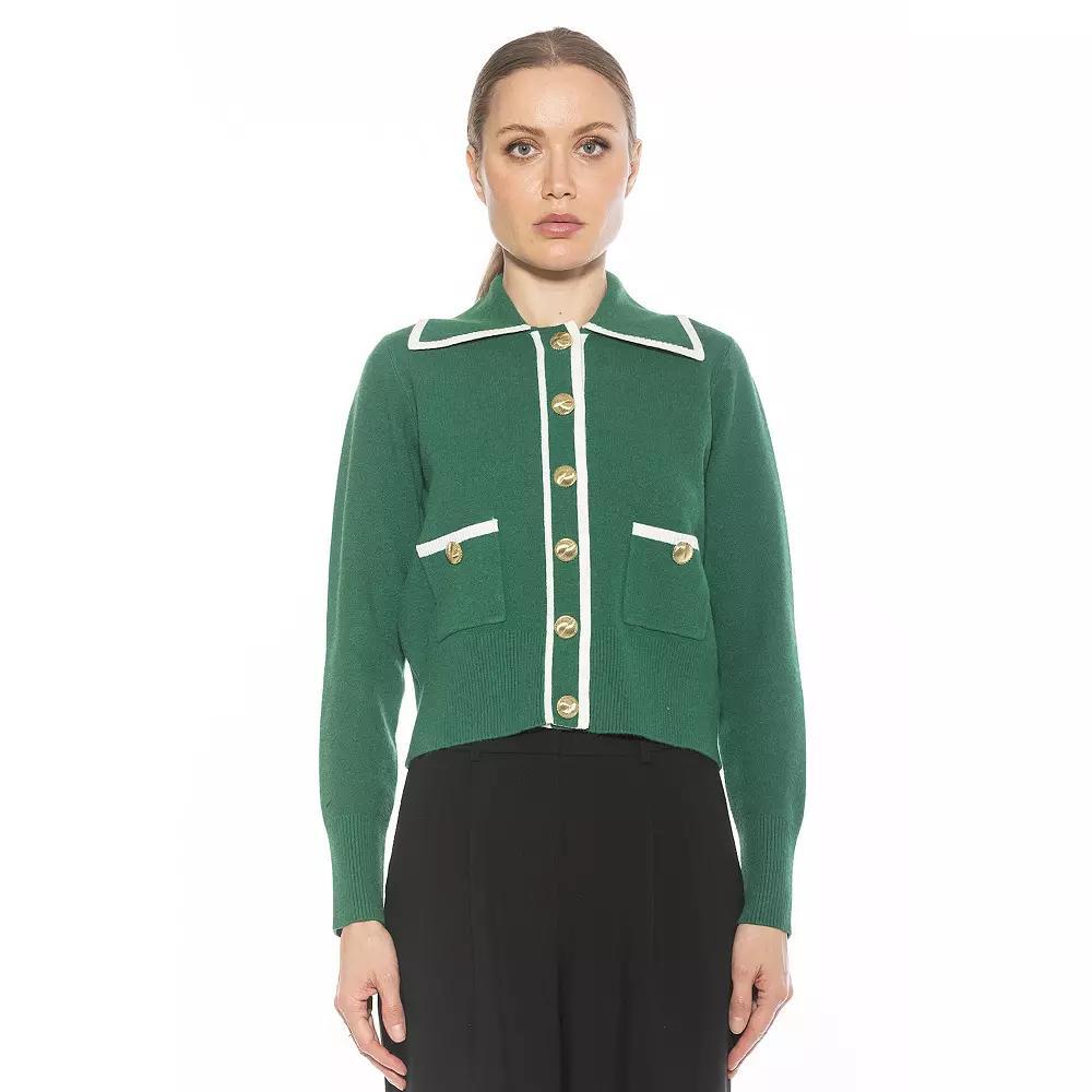Women's ALEXIA ADMOR Mari Long Sleeve Button Detail Sweater Jacket, Size: XS, Green Product Image
