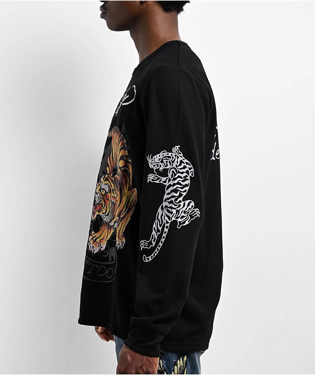 Ed Hardy Tigers Black Thermal Long Sleeve T-Shirt Product Image