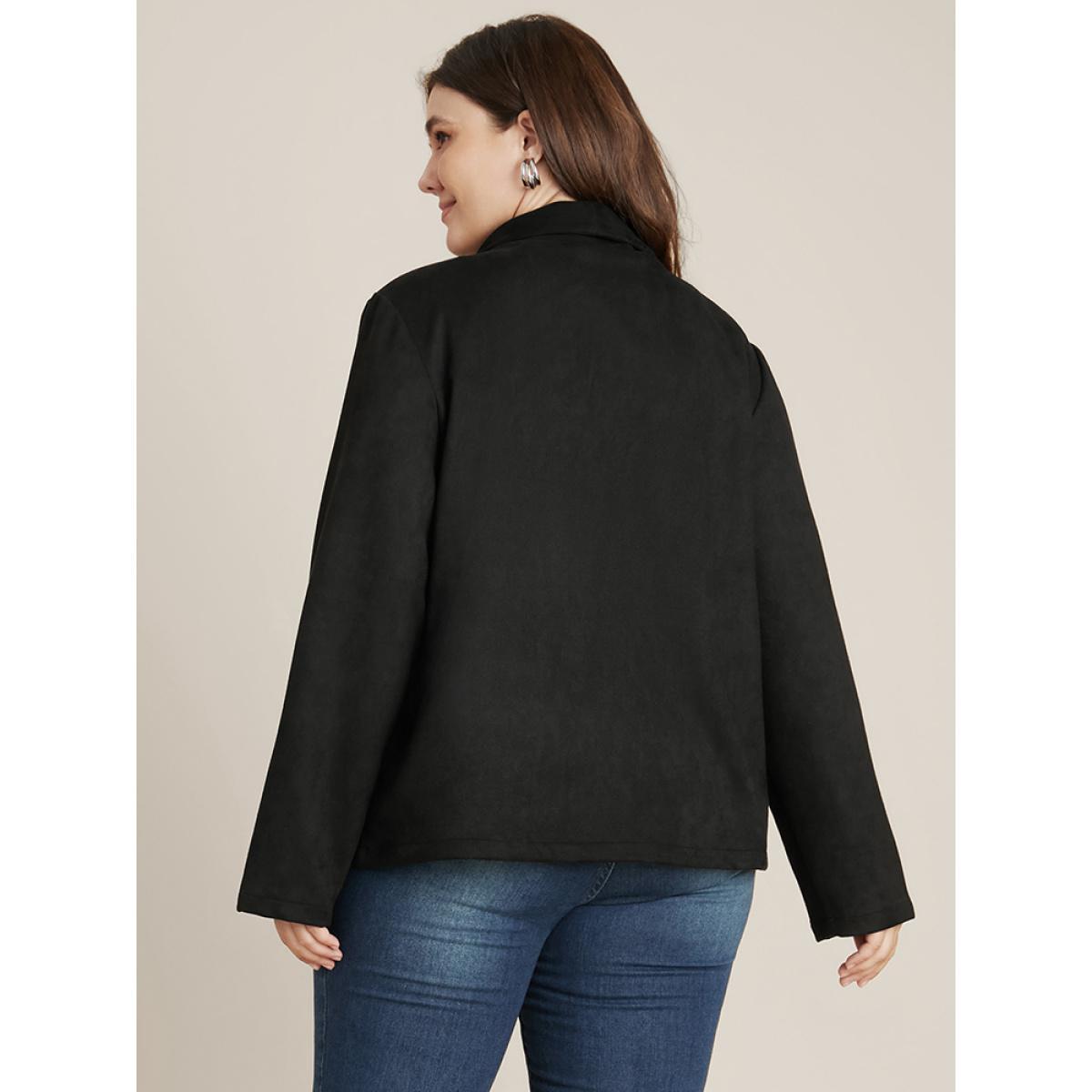 Plus Size Solid Waterfall Collar Pocket Coat Women Black Office Pocket Ladies Work Winter Coats BloomChic 18-20/2X Product Image