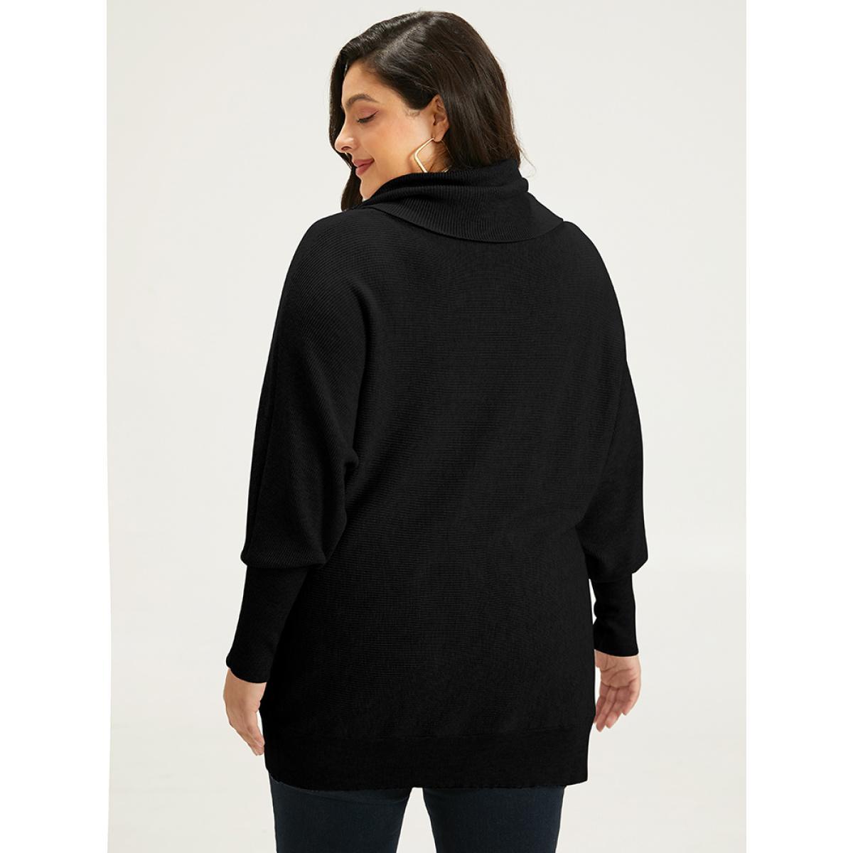 Plus Size Supersoft Essentials Lapel Collar Batwing Sleeve Pullover Black Women Casual Loose Long Sleeve Lapel Collar Dailywear Pullovers BloomChic 30/6X Product Image