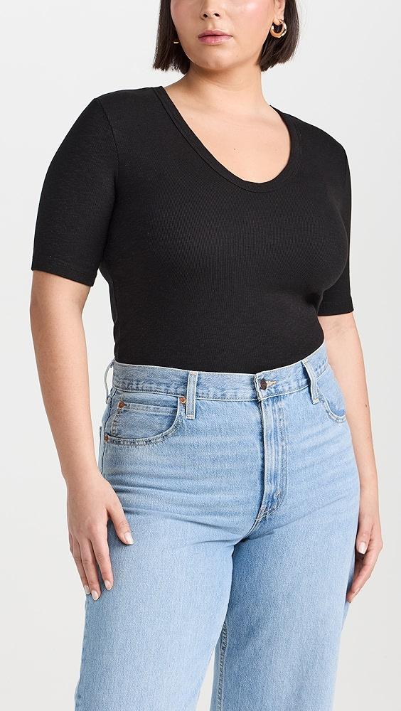 Enza Costa Textured Rib Half Sleeve Scoop Neck Tee | Shopbop Product Image