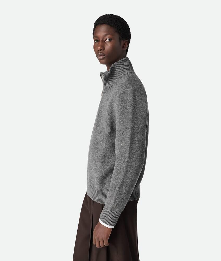 Men's Compact Cashmere Zip Up Jumper in Dark grey melange Product Image