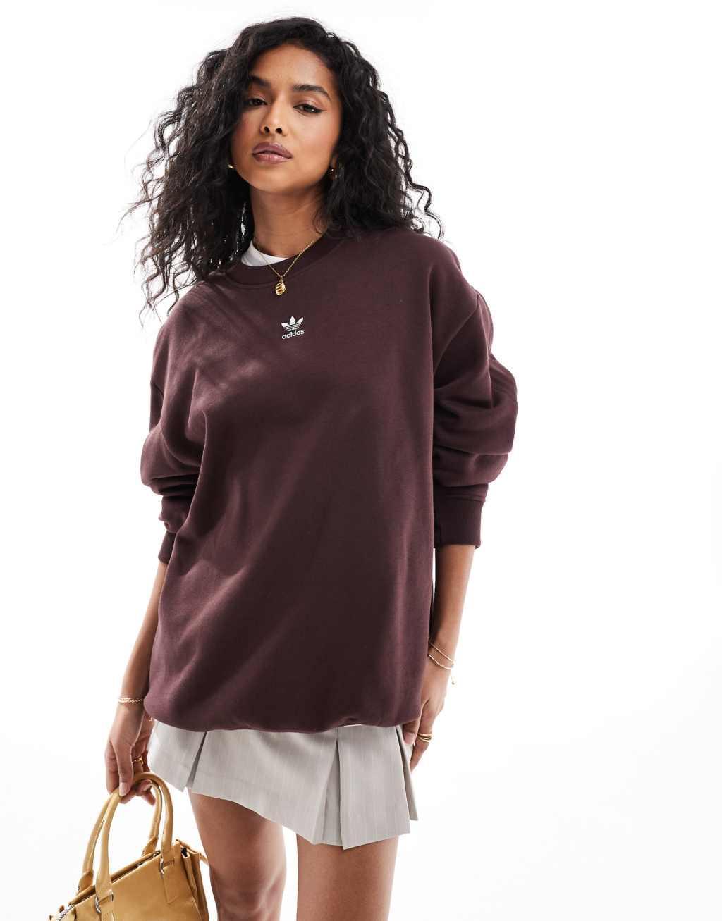 adidas Originals essential oversized sweatshirt in brown Product Image