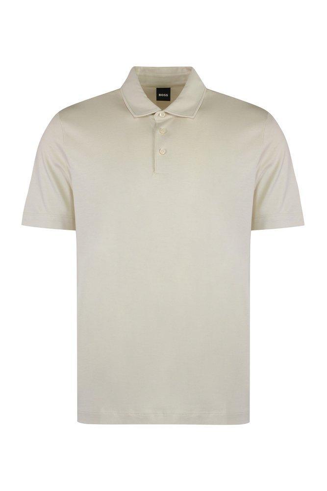 HUGO BOSS Cotton-silk Polo Shirt In Beige Product Image