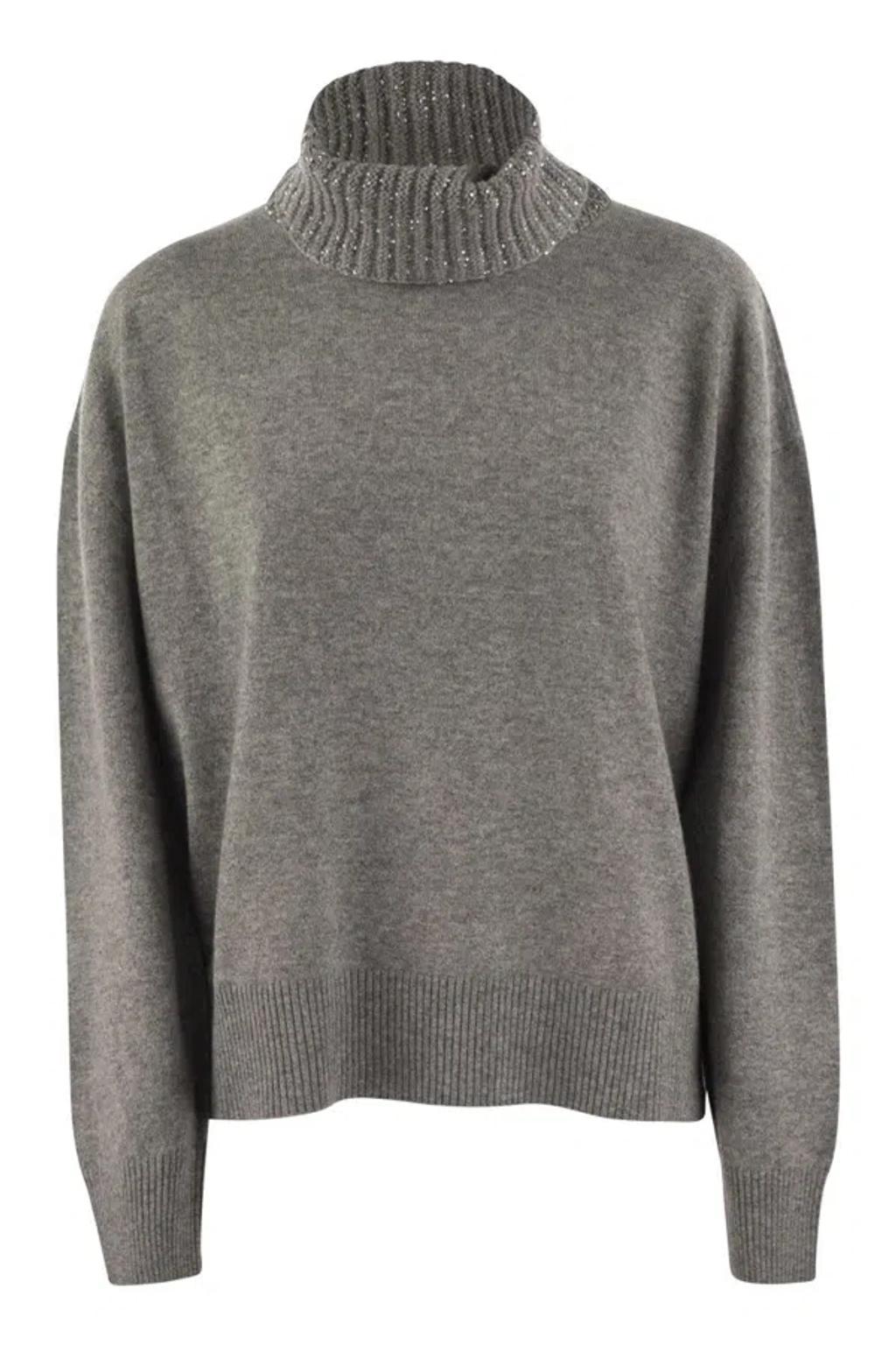 FABIANA FILIPPI Turtleneck Sweater In Wool, Silk And Cashmere In Grey Product Image