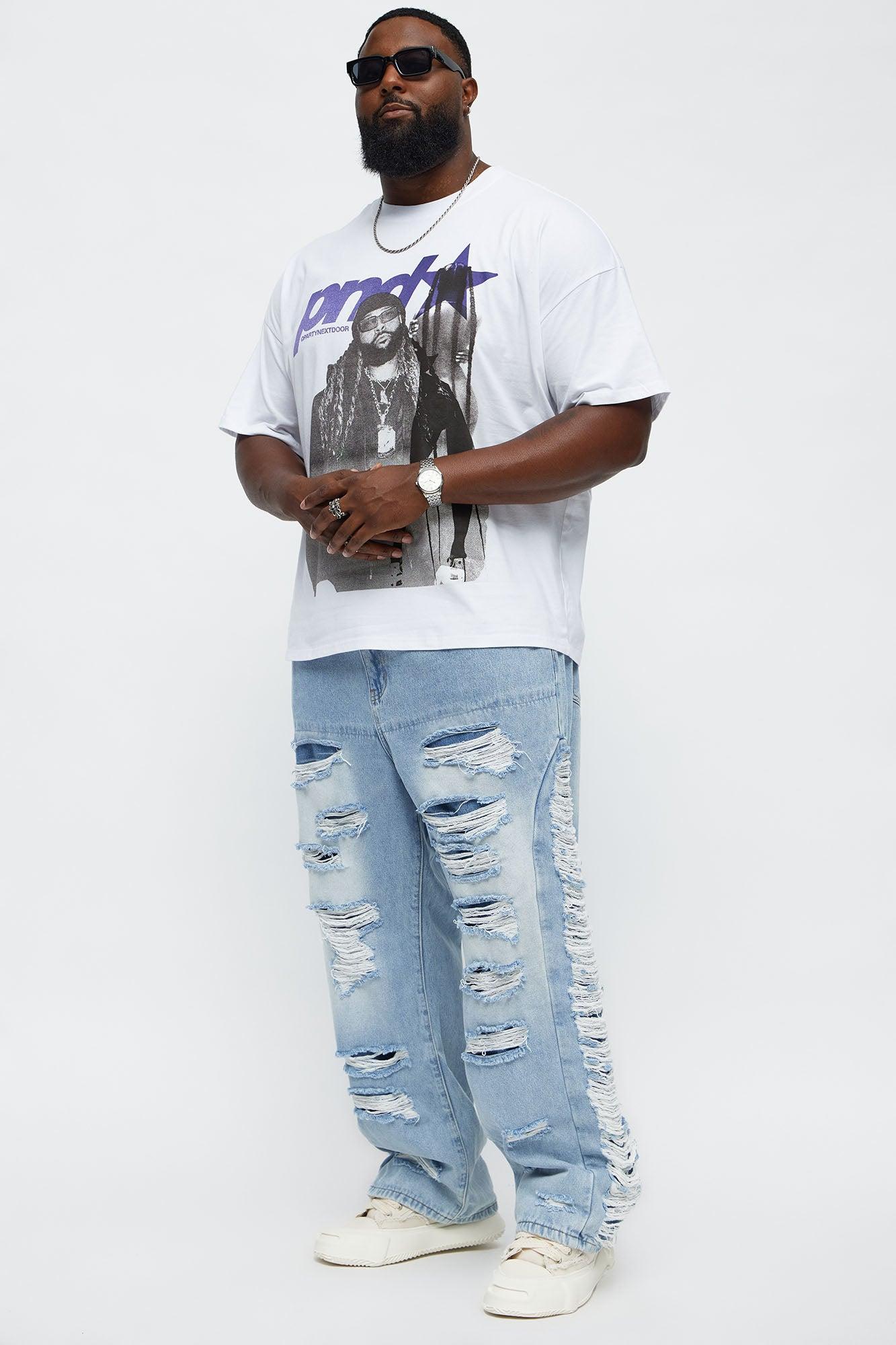 Baggy Busy In These Streets Destroyed Jeans - Light Blue Wash Product Image
