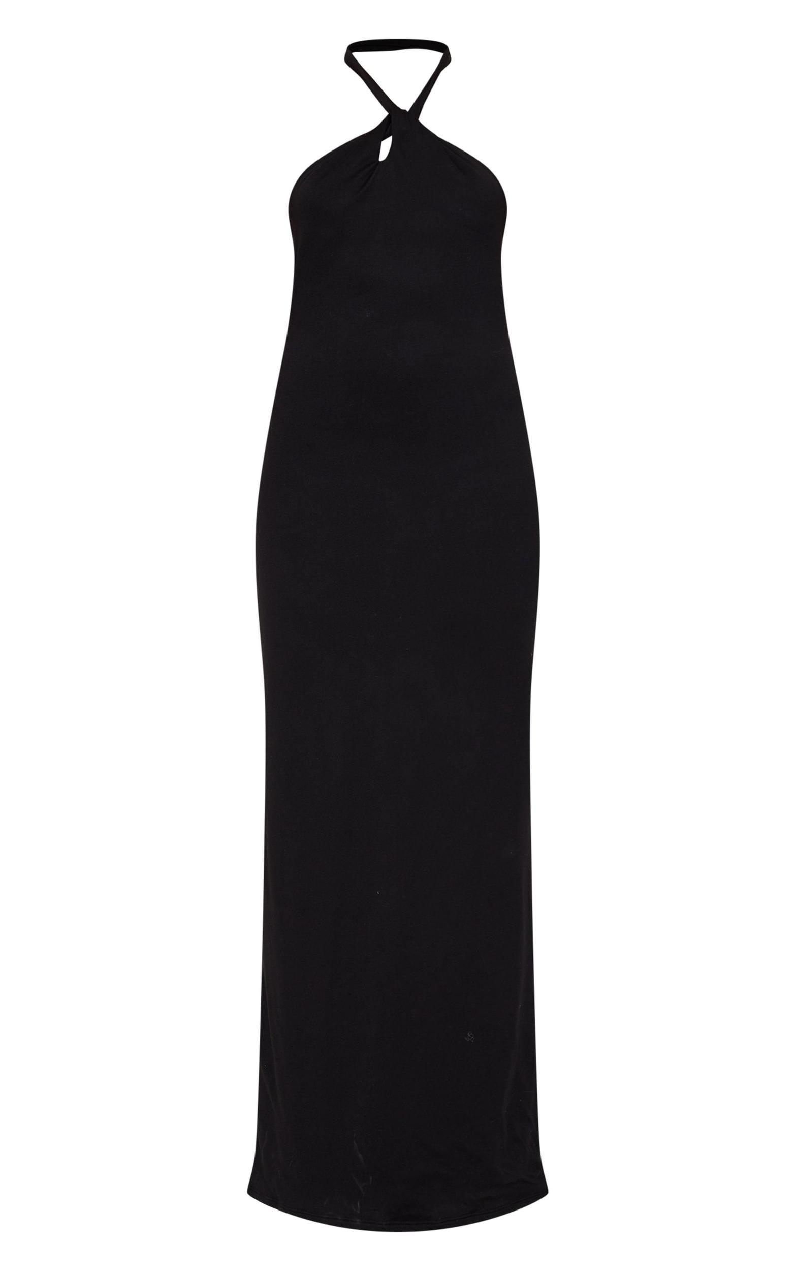 Black Double Contour Halterneck Low Back Maxi Dress Product Image