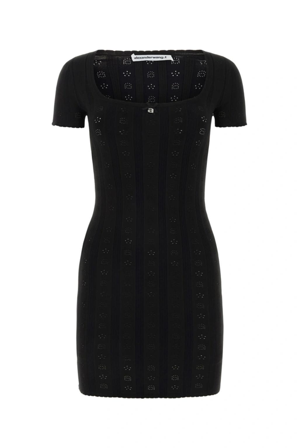 ALEXANDER WANG T Women's Pointelle Square-neck Minidress In Black Product Image