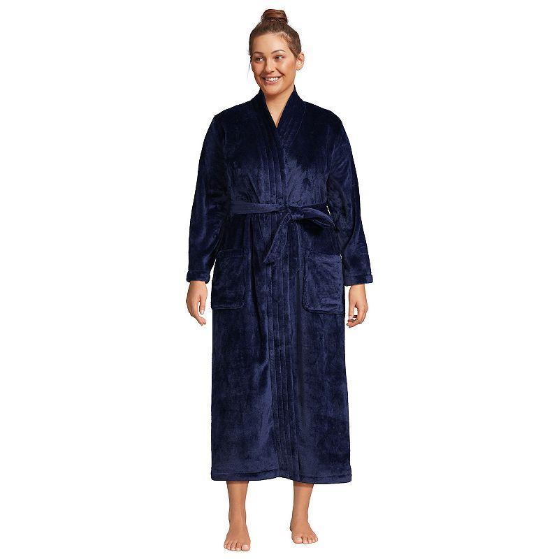Plus Size Lands' End Women's Cozy Plush Long Wrap Robe, Size: 1XL, Ivory Product Image