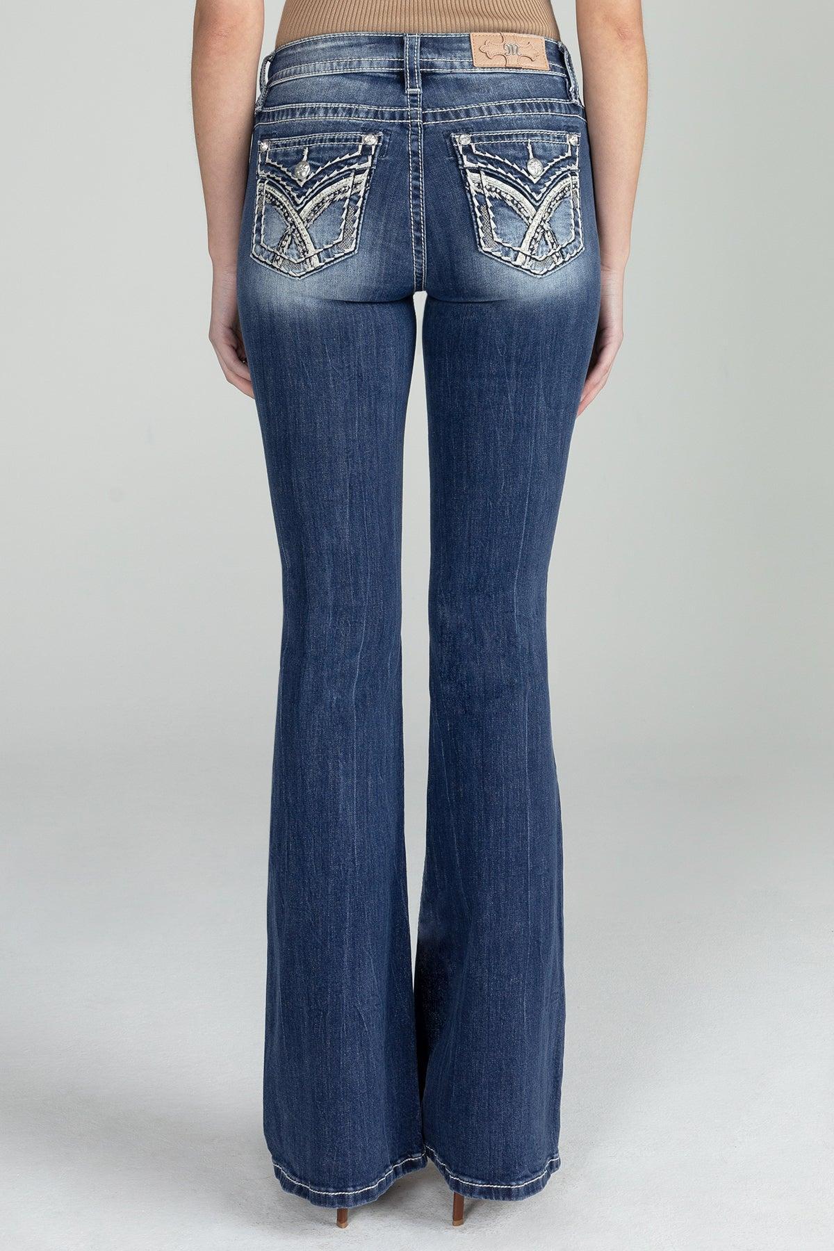 Silver Cross Stitch Flare Denim Product Image