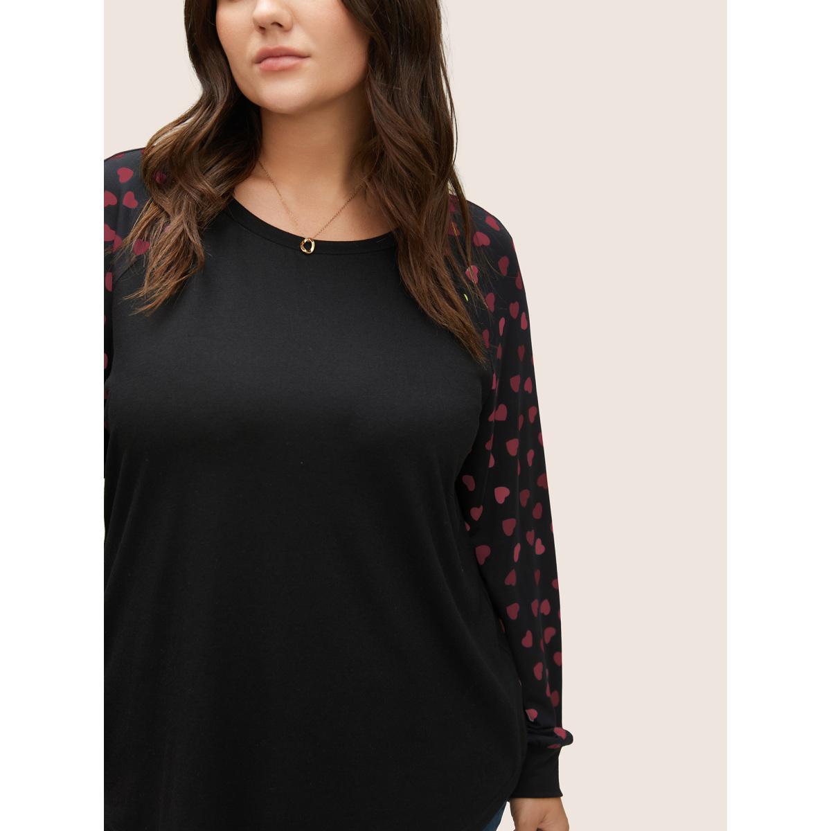 Plus Size Colour Heart Print Raglan Sleeve T-shirt Multicolor Women Elegant Non Heart Print Round Neck Everyday T-shirts BloomChic 12/L Product Image