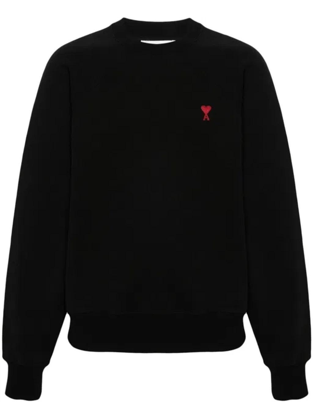 AMI ALEXANDRE MATTIUSSI Ami Classic Black Sweater With Round Neckline And Emblem Detail Product Image