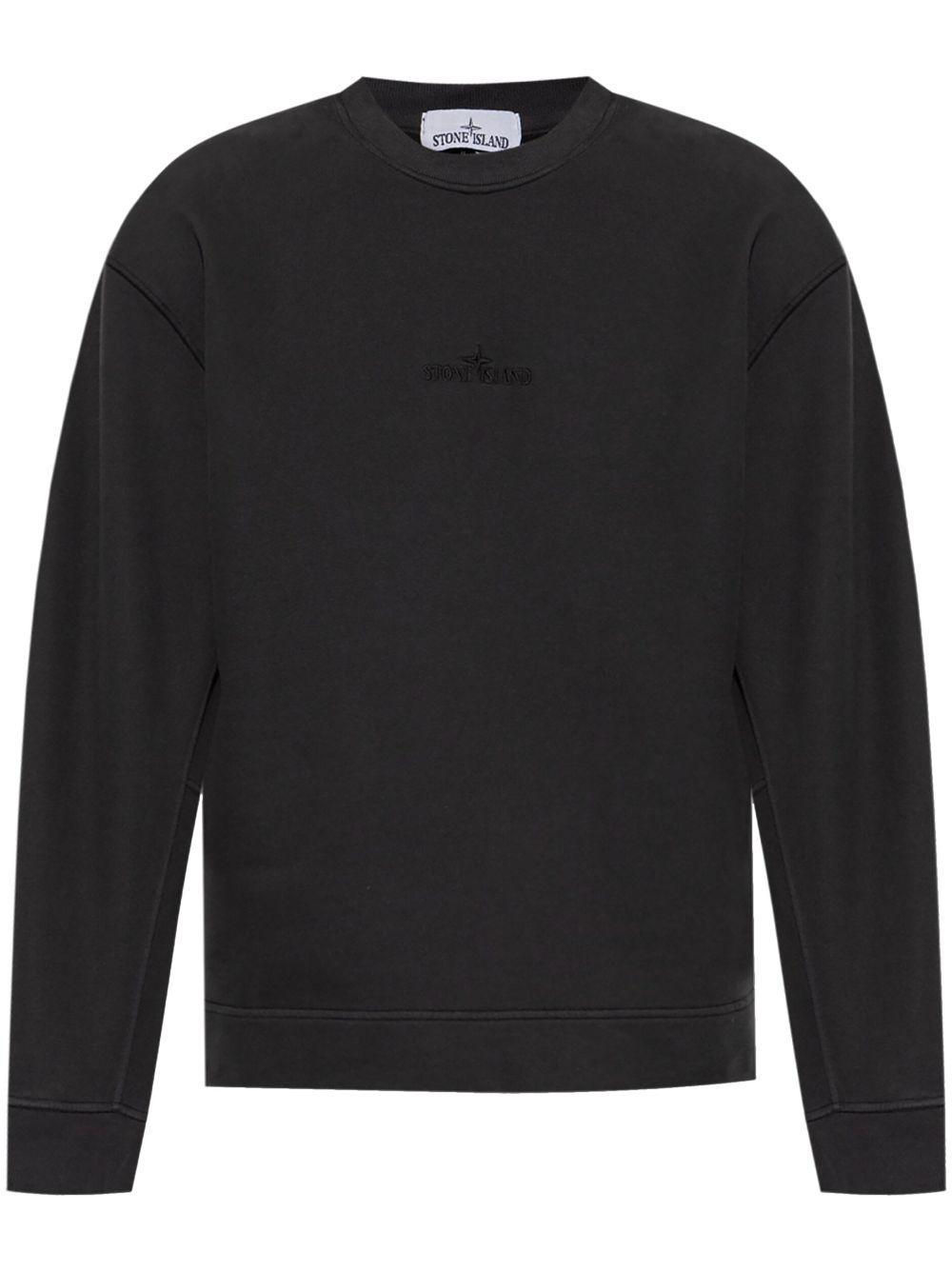 STONE ISLAND Logo Embroidered Crewneck Sweatshirt In Black Product Image