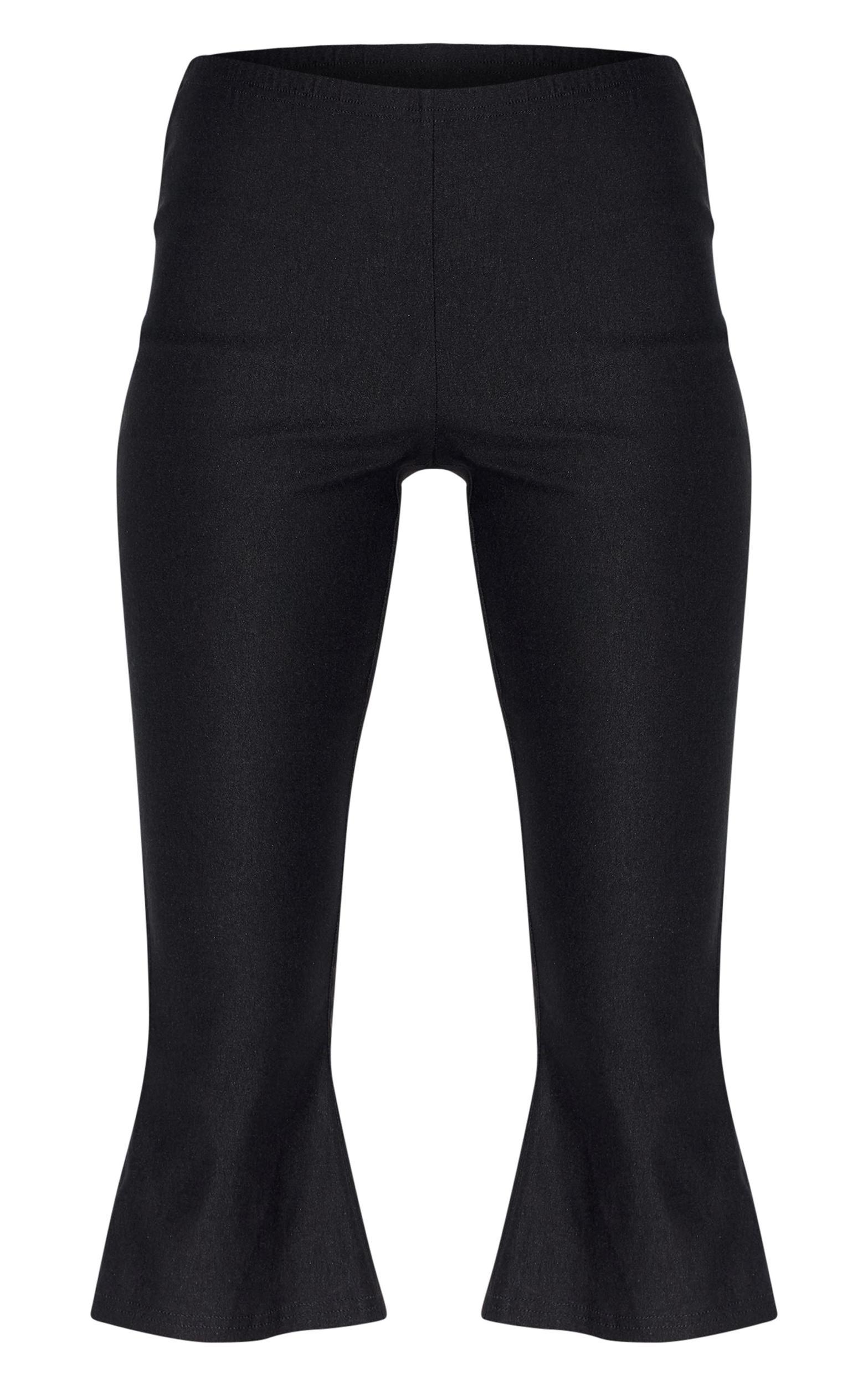 Black Stretch Woven Flared Capri Leggings Product Image