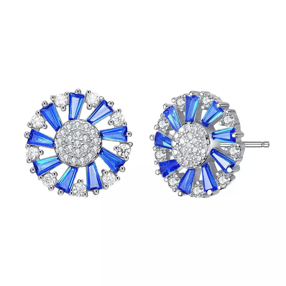 Sterling Silver Blue & White Cubic Zirconia Wreath Stud Earrings, Womens Product Image