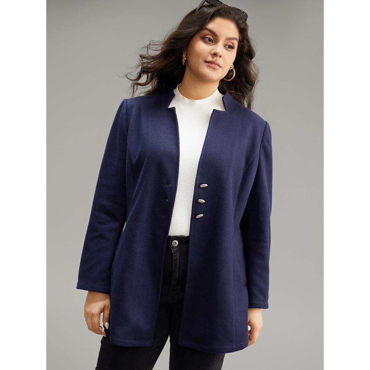 Plus Size Solid Button Up Pocket Jacket Women DarkBlue Casual Plain Ladies Dailywear Winter Coats BloomChic 18-20/2X Product Image