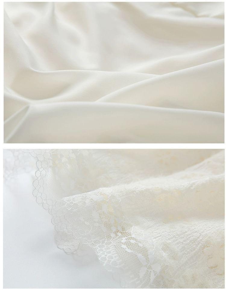 High Rise Floral Lace Trim Maxi A-Line Skirt Product Image