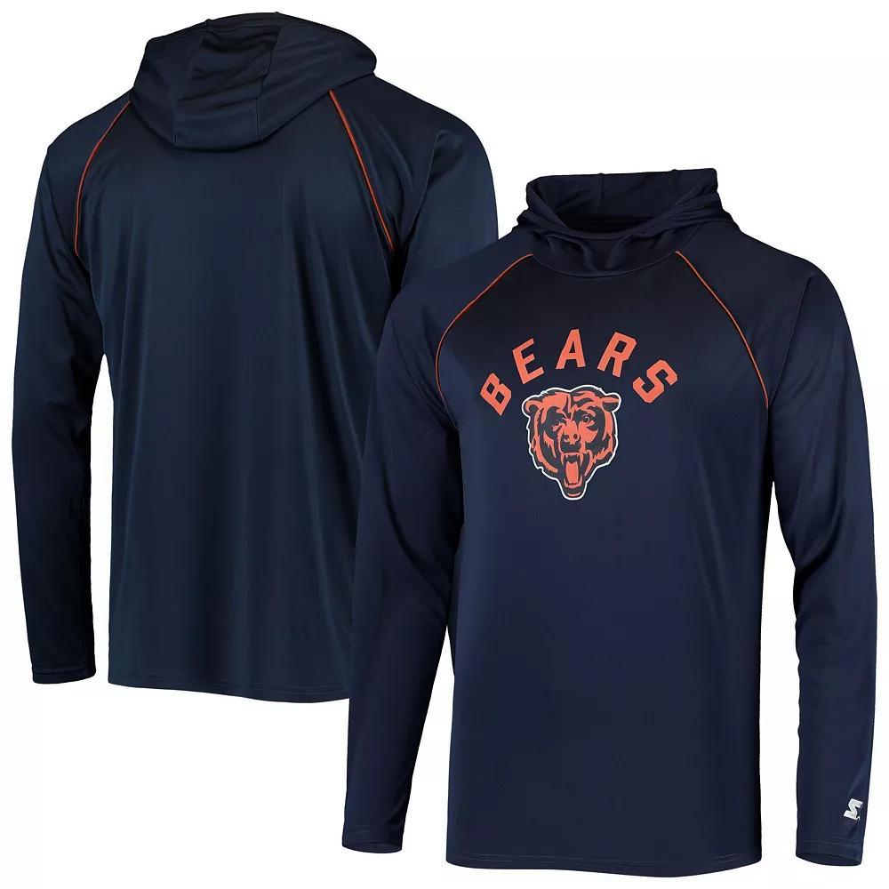 Men's Starter Navy Chicago Bears Raglan Long Sleeve Hoodie T-Shirt, Size: Small, Blue Product Image