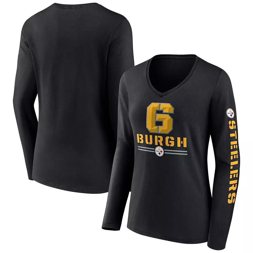 Women's Fanatics Branded Black Pittsburgh Steelers Hometown Sweep Long Sleeve V-Neck T-Shirt, Size: Small Product Image
