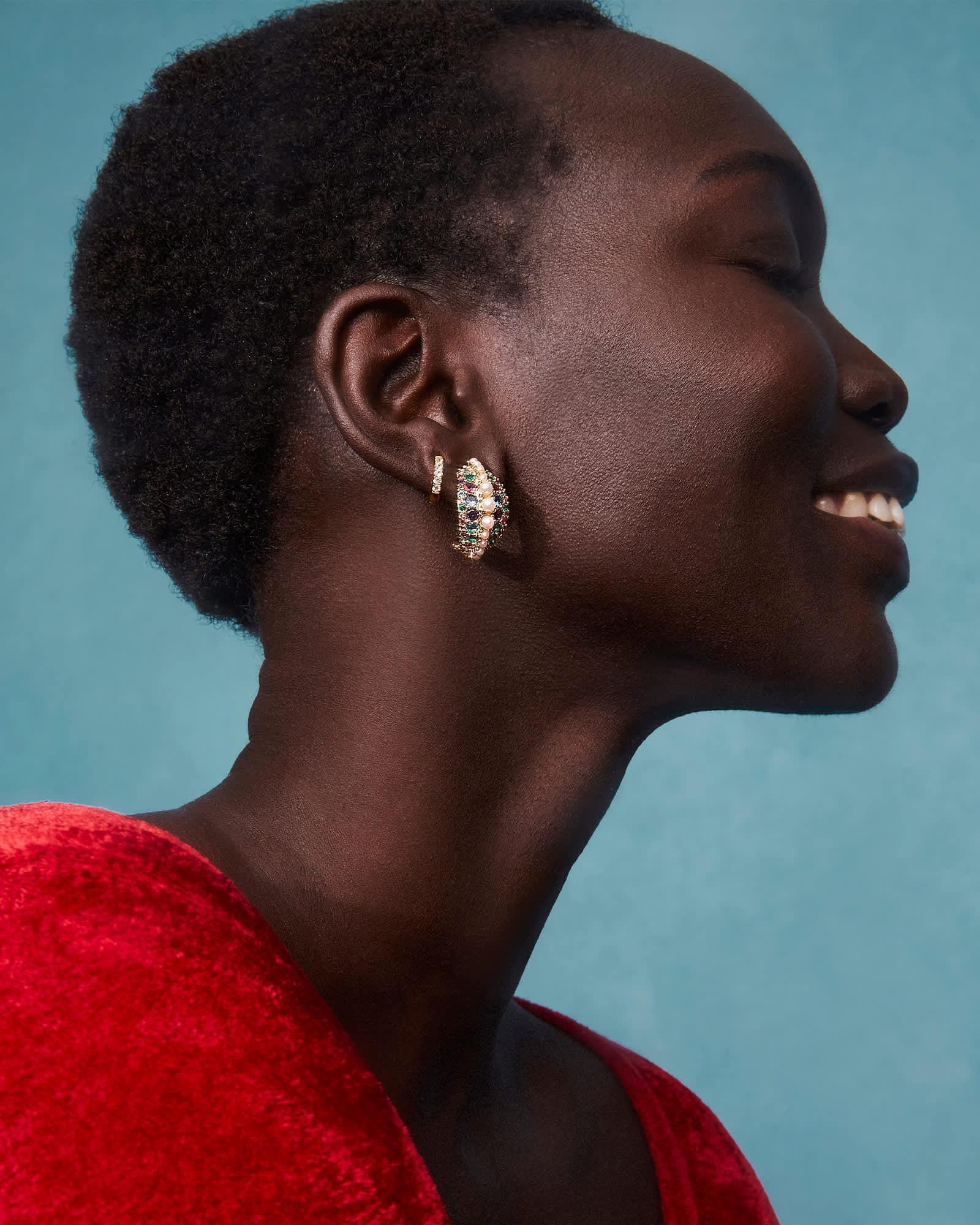 Krista Gold Hoop Earrings in Red Mix Product Image