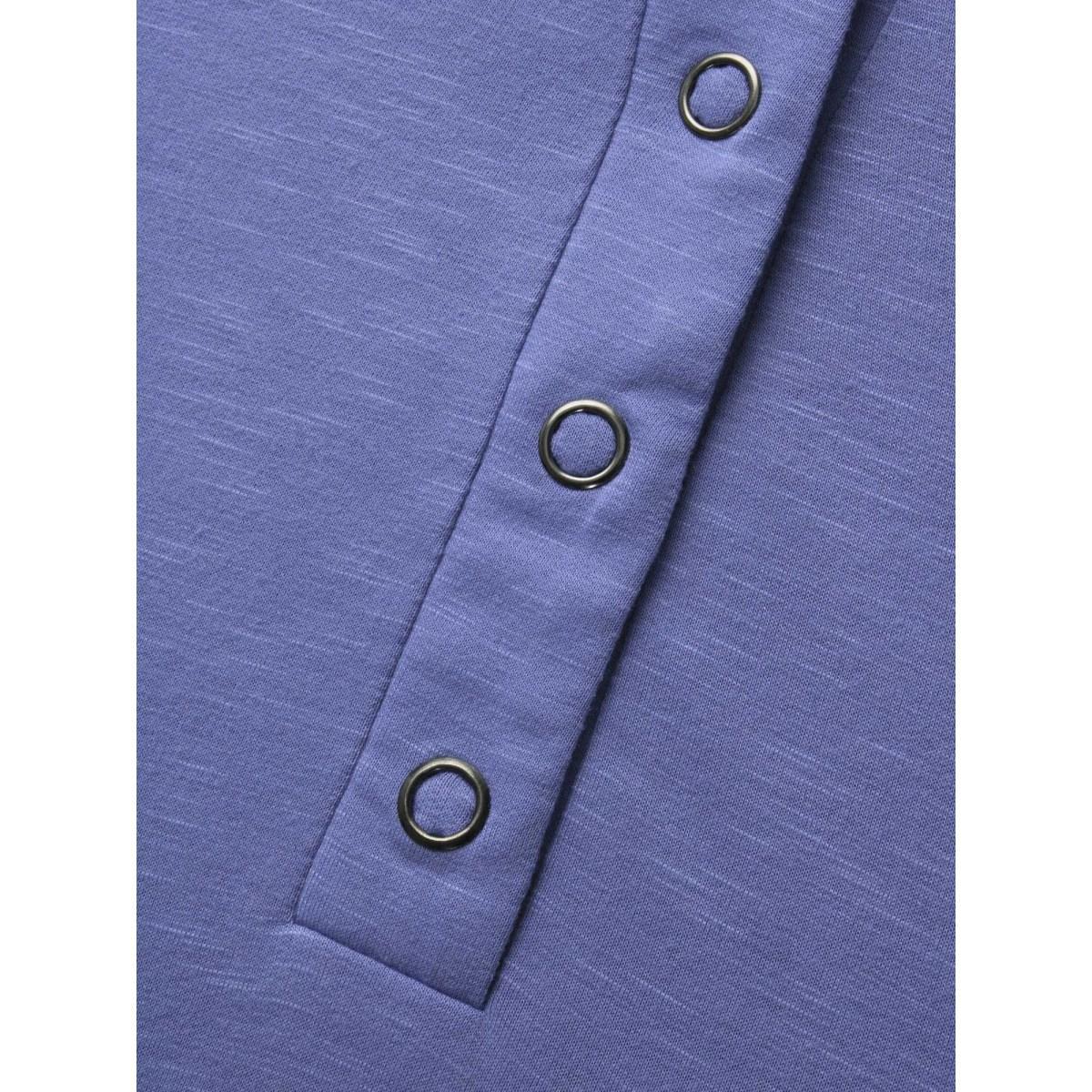 Plus Size Plain Notched Collar Button Up Sweatshirt Women Bluepurple Casual Patchwork Notched collar Everyday Sweatshirts BloomChic 28/5X Product Image