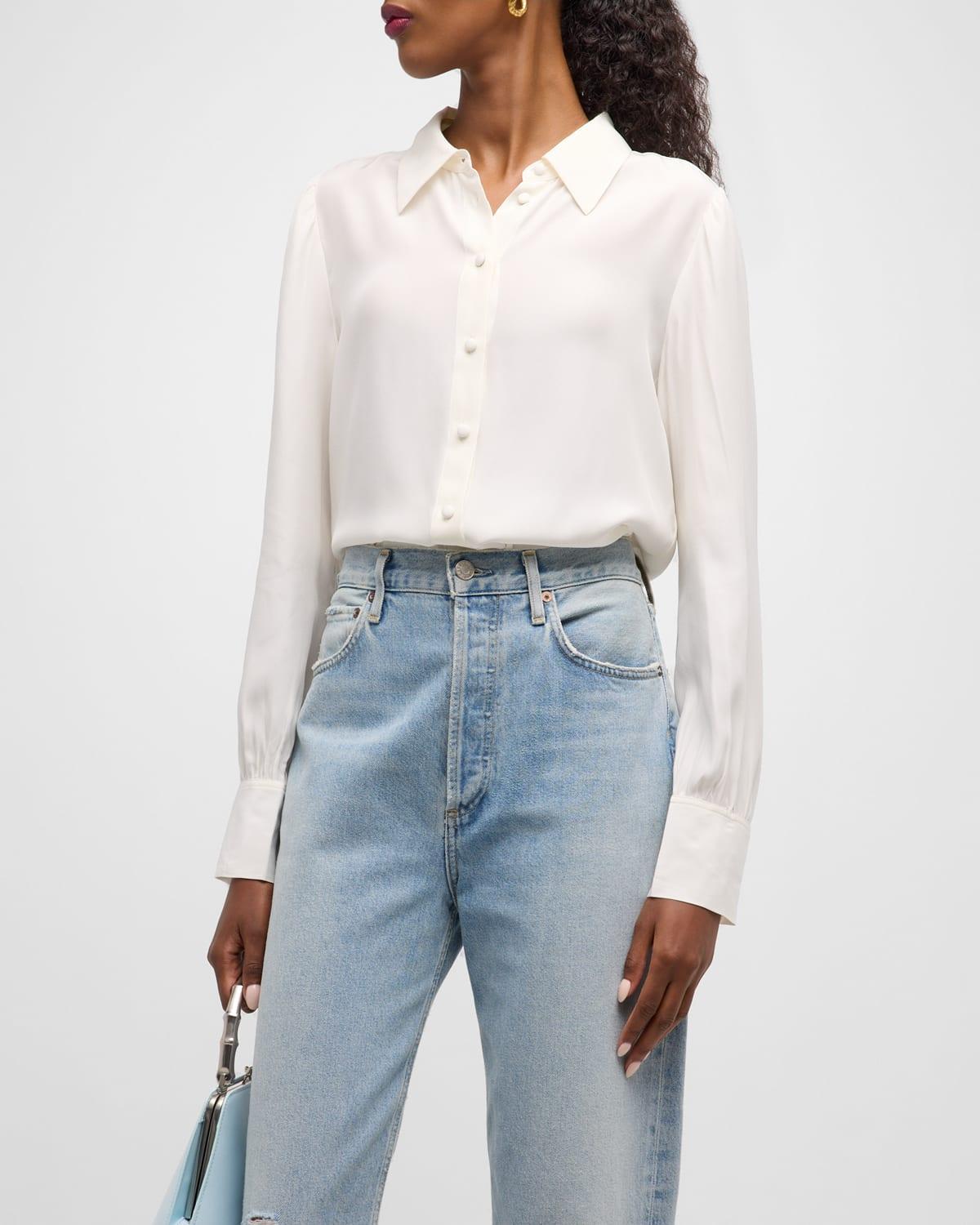 Womens Victorian Button-Front Silk Blouse Product Image