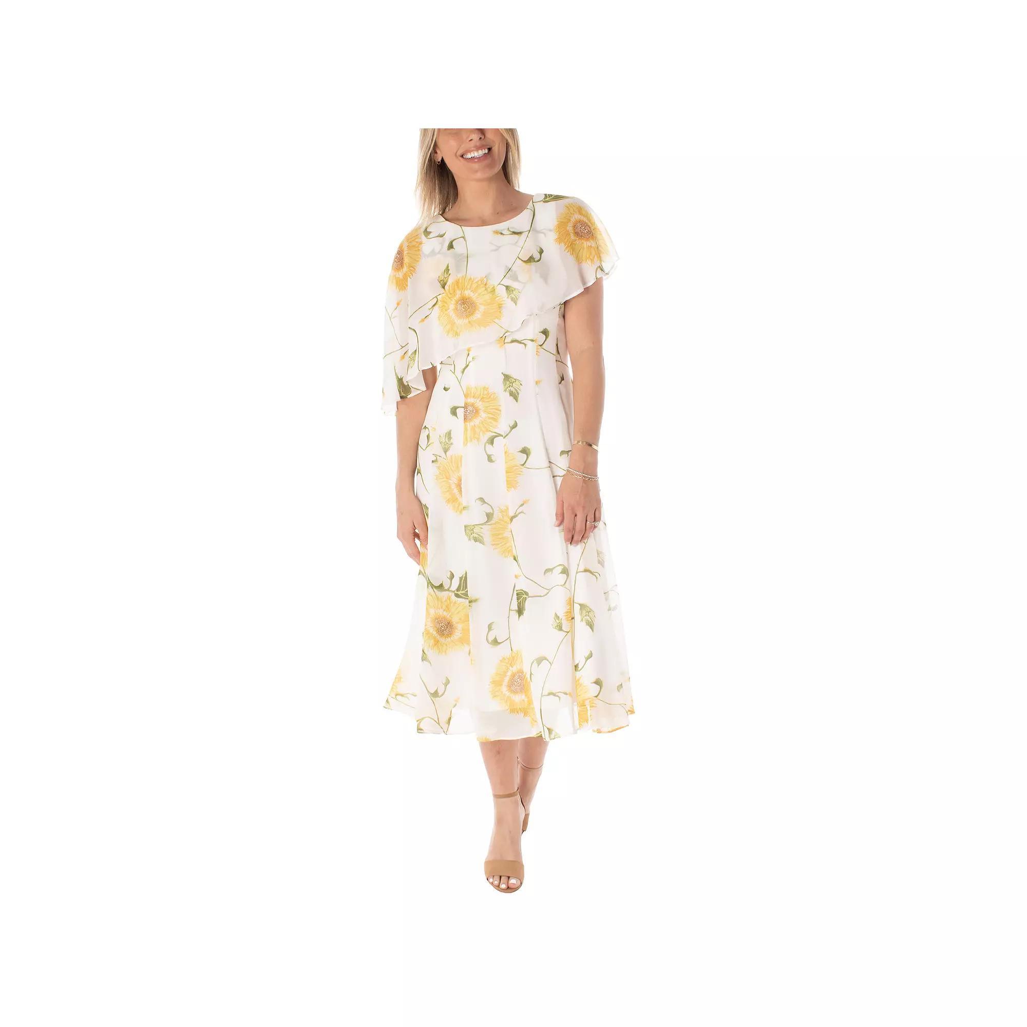Women's Maison Tara Asymmetrical Caplet Midi Dress, Size: 10, Ivory Yellow Product Image