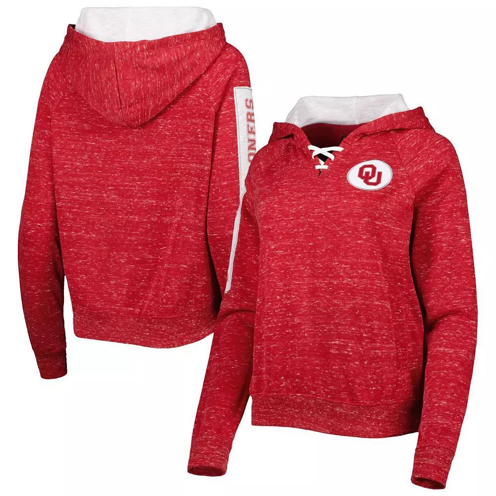 Women's Colosseum Crimson Oklahoma Sooners The Devil Speckle Lace-Placket Raglan Pullover Hoodie, Size: Large, Red Product Image
