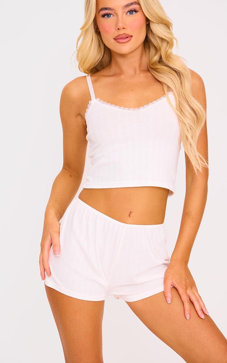 White Pointelle Cami And Short Set Product Image
