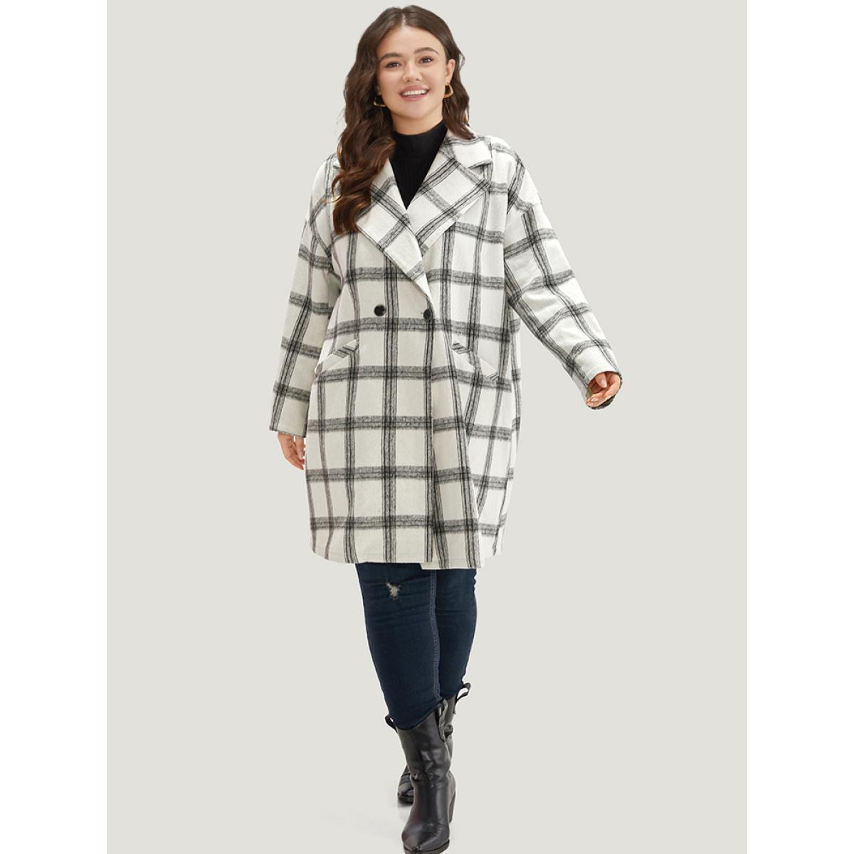 Plus Size Plaid Lapel Collar Button Up Coat Women White Casual Button Ladies Dailywear Winter Coats BloomChic 14-16/1X Product Image