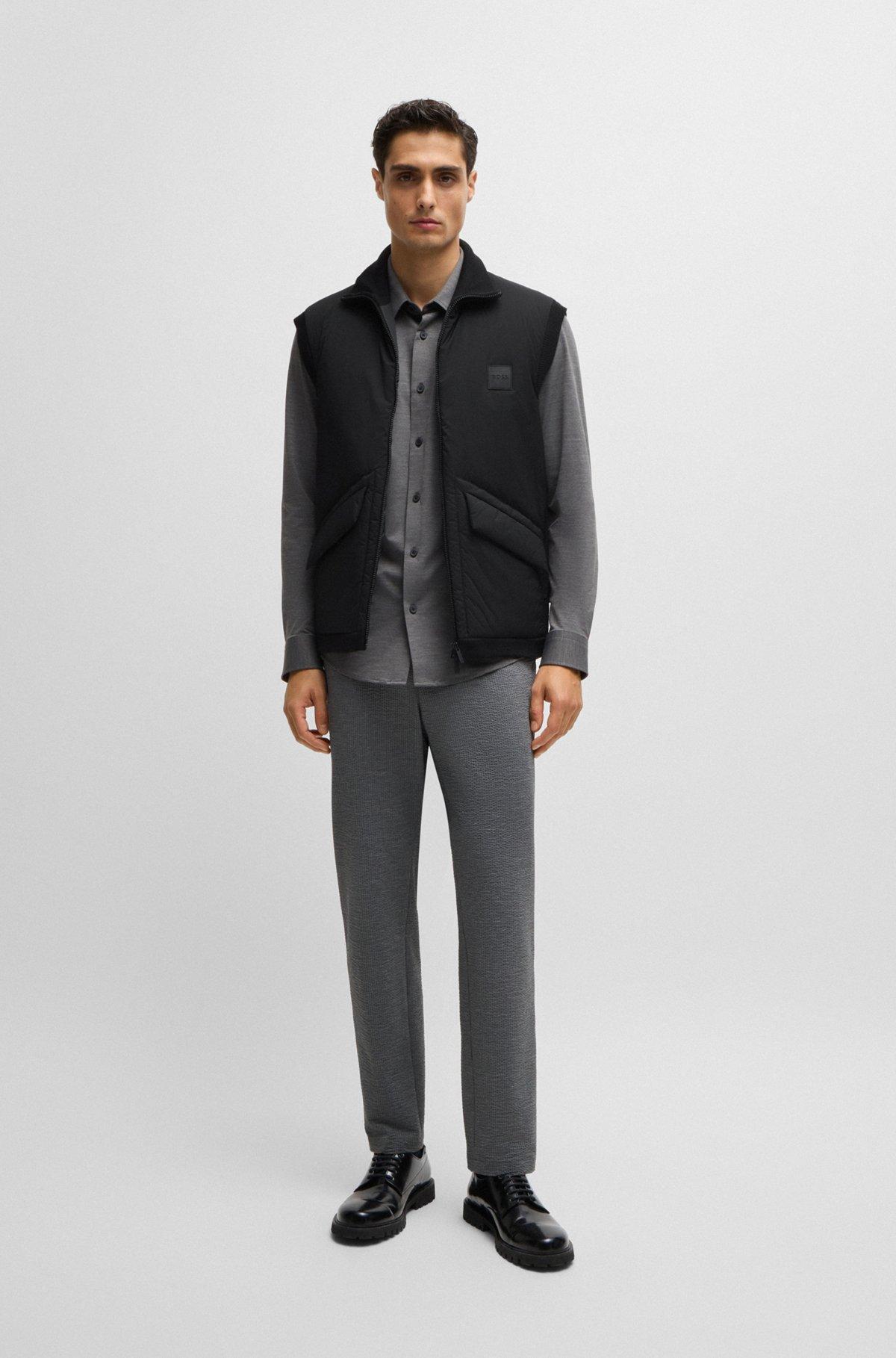 Padded mixed-material gilet with logo badge Product Image