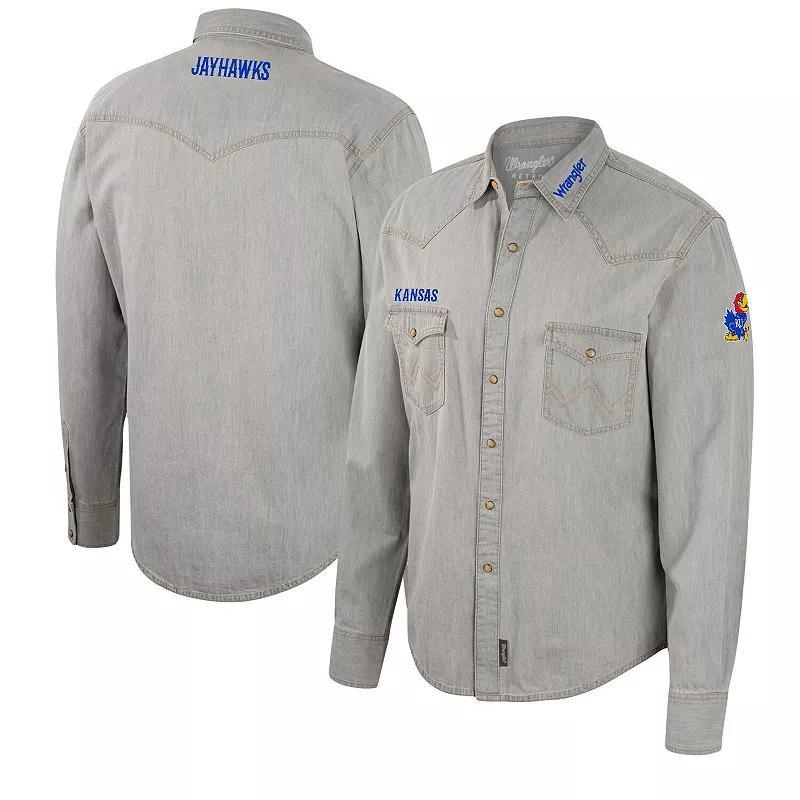 Men's Colosseum x Wrangler Gray Kansas Jayhawks Cowboy Cut Western Full-Snap Long Sleeve Shirt, Size: Large, Grey Product Image