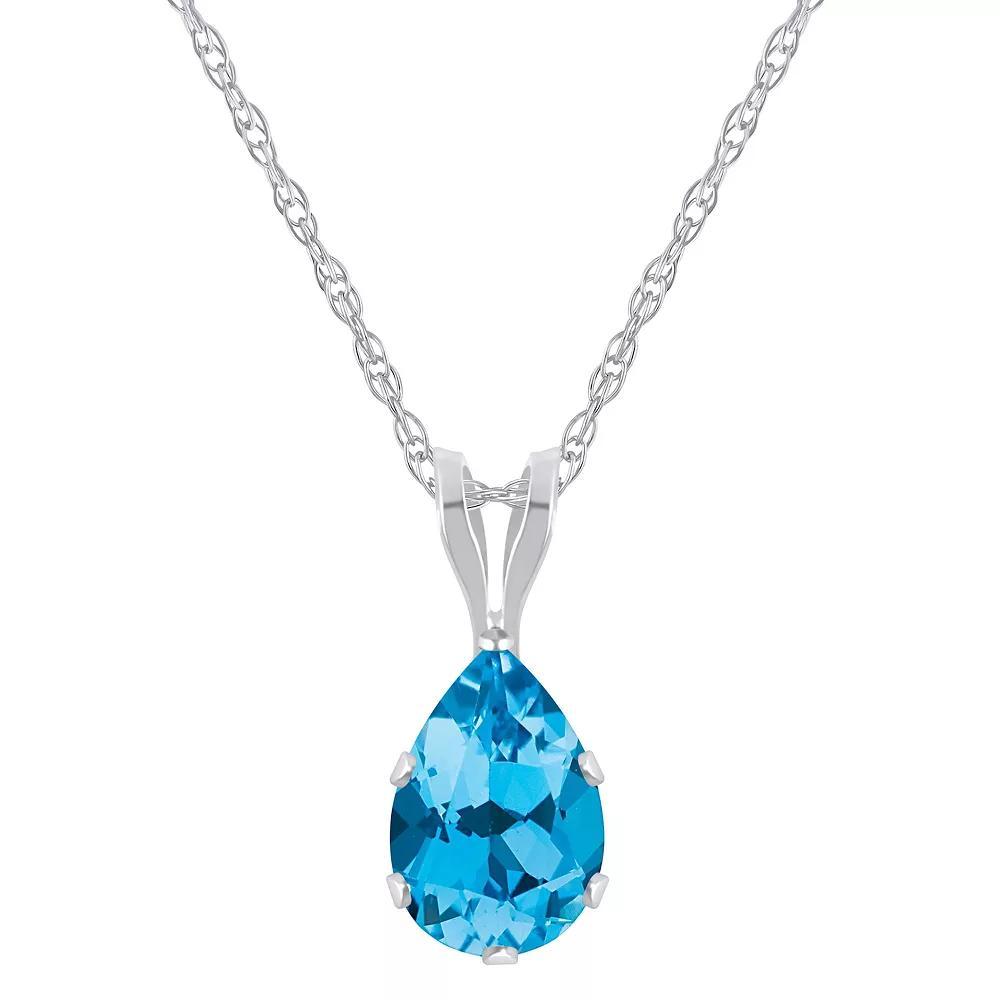 Celebration Gems 10k Gold Pear-Shape Blue Topaz Pendant Necklace, Women's, Size: 18", 10k White Gold Product Image