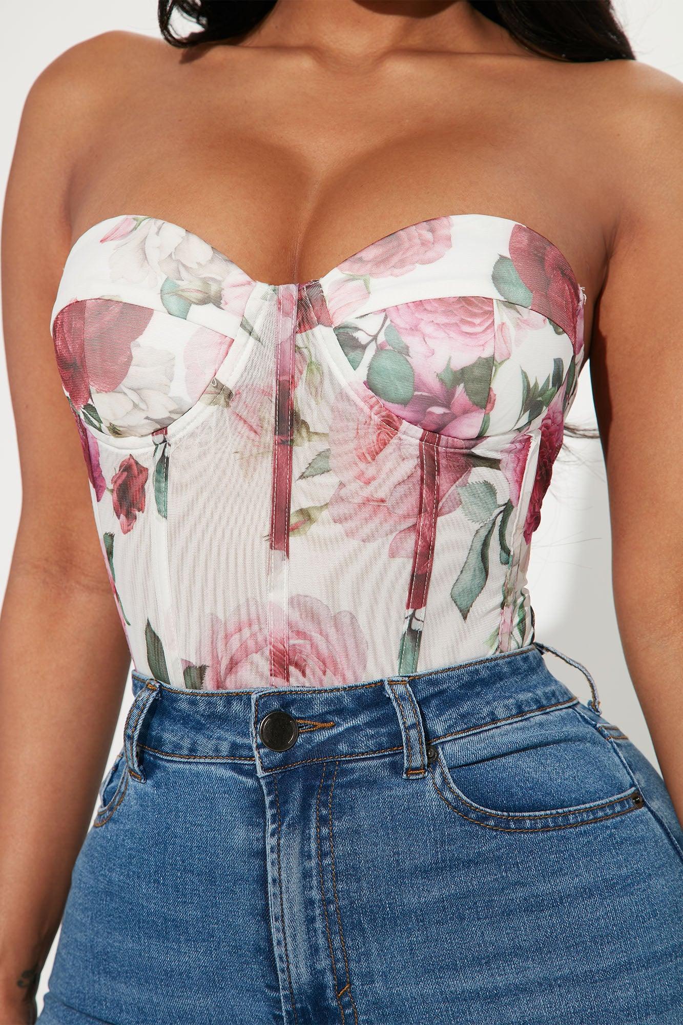 So In Love Mesh Corset Top - White/combo Product Image