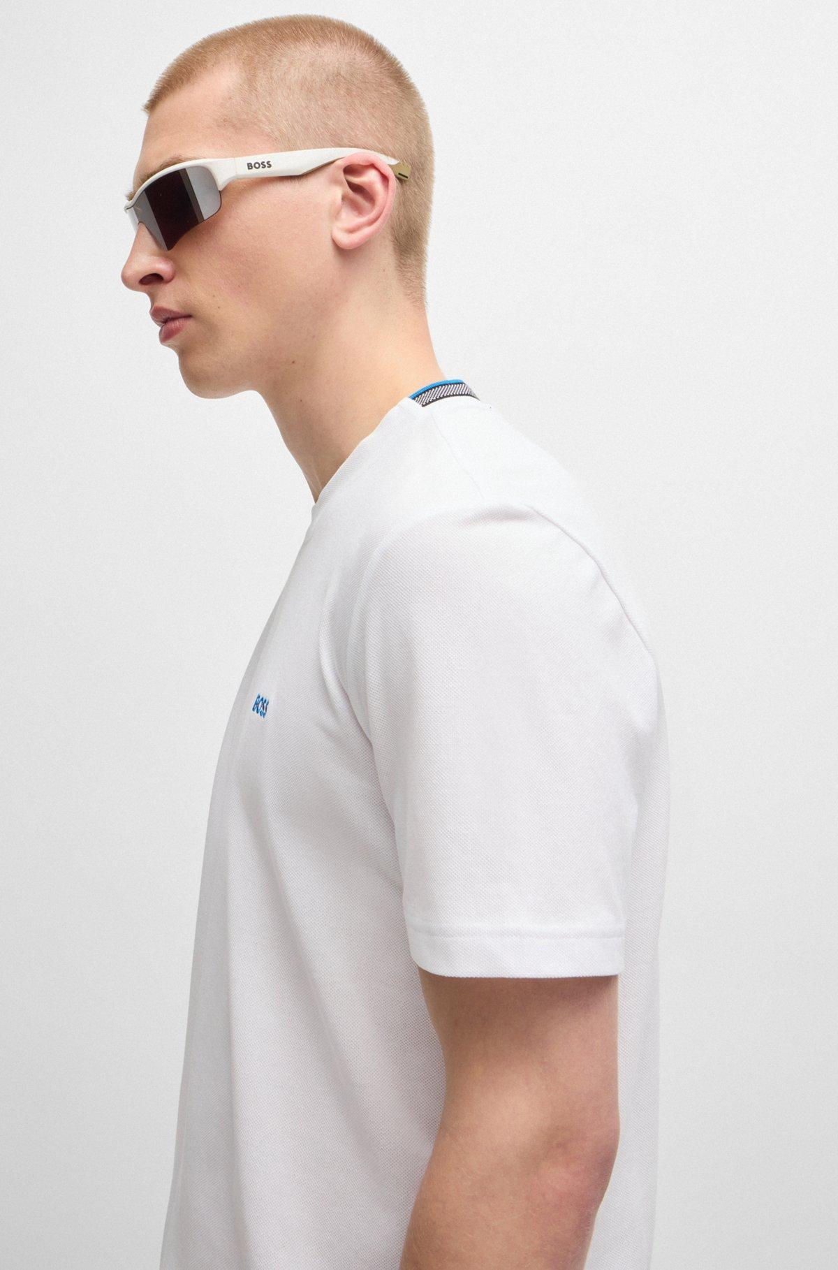 Cotton-piqué T-shirt with jacquard-woven back collar Product Image