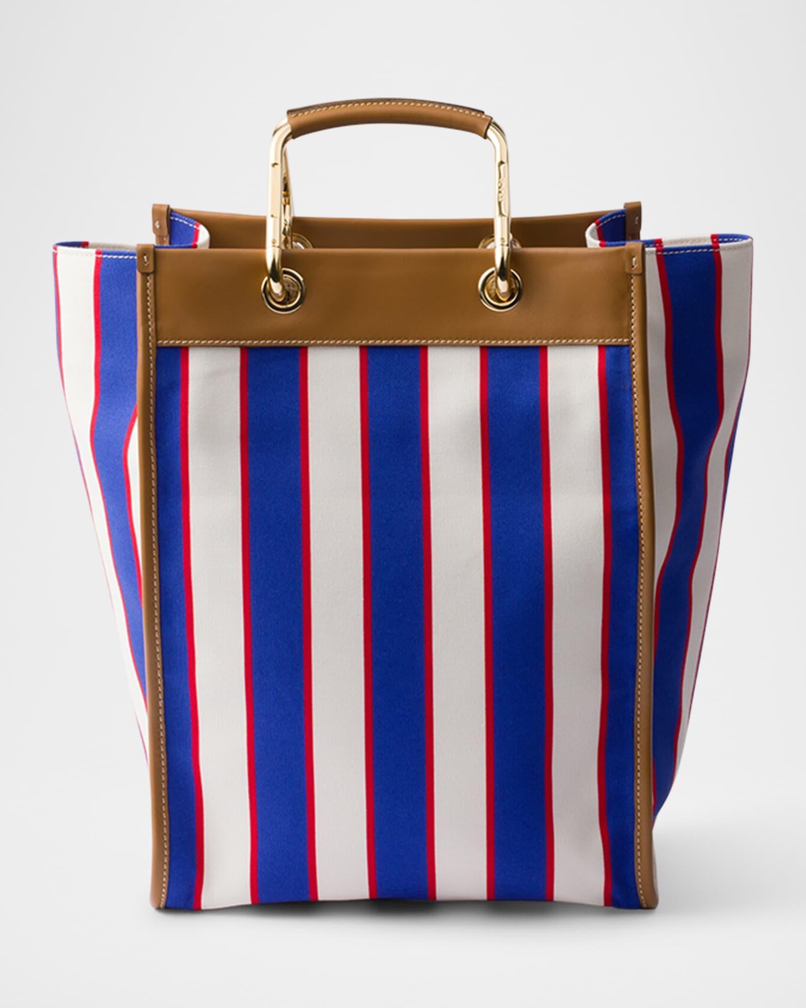 Large Striped Canvas and Leather Tote Bag Product Image