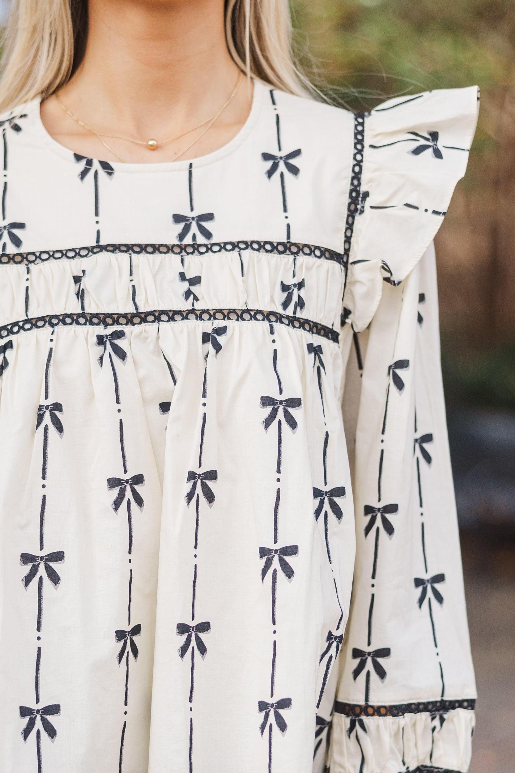 All I Need Cream Bow Print Blouse Female Product Image