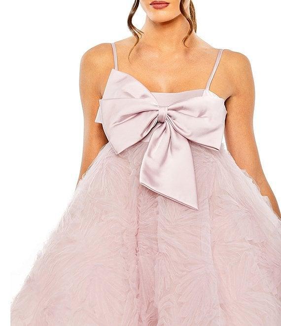 Mac Duggal Bow Bodice Spaghetti Strap Sleeveless Tulle A-Line Mini Dress Product Image