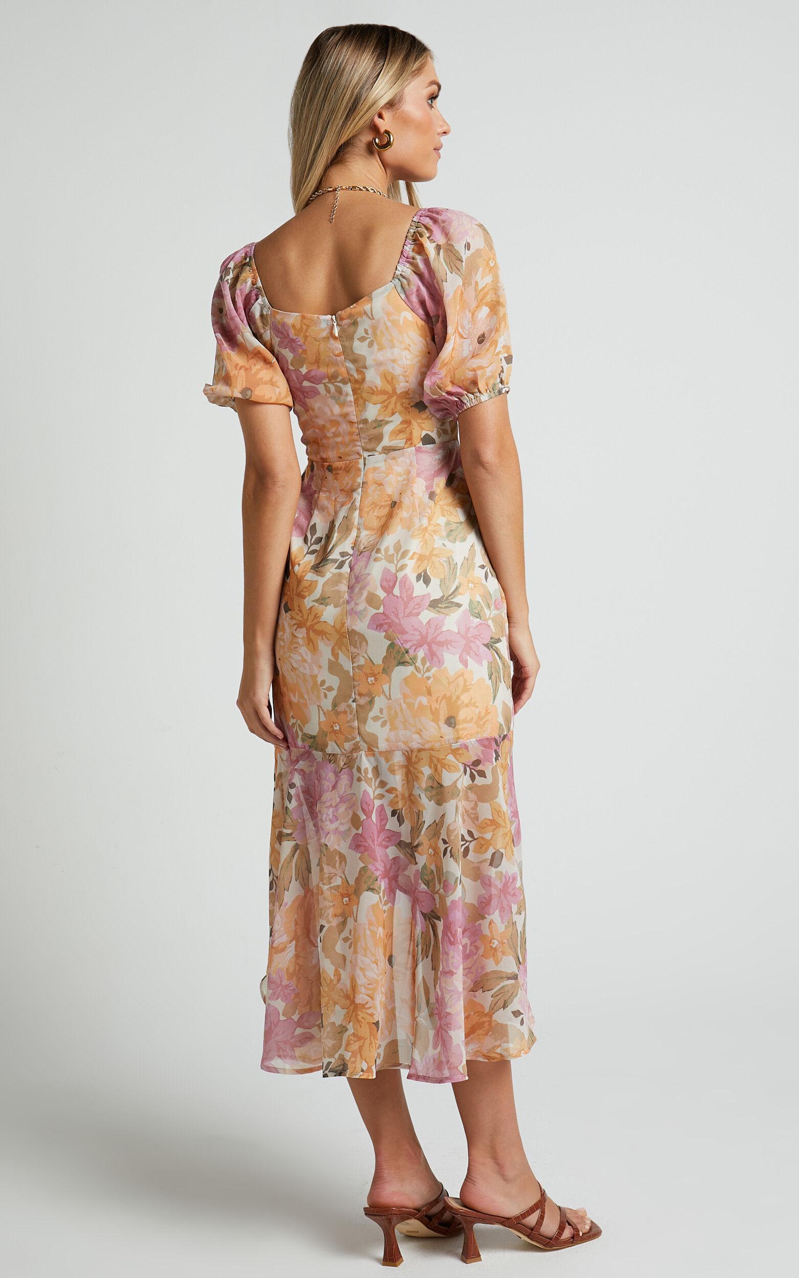 Jasalina Midi Dress - Puff Sleeve Dress in Elegant Rose Product Image