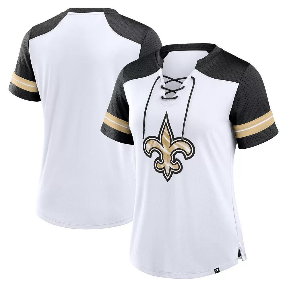 Womens Fanatics /Black New Orleans Saints Foiled Primary Lace-Up T-Shirt Product Image
