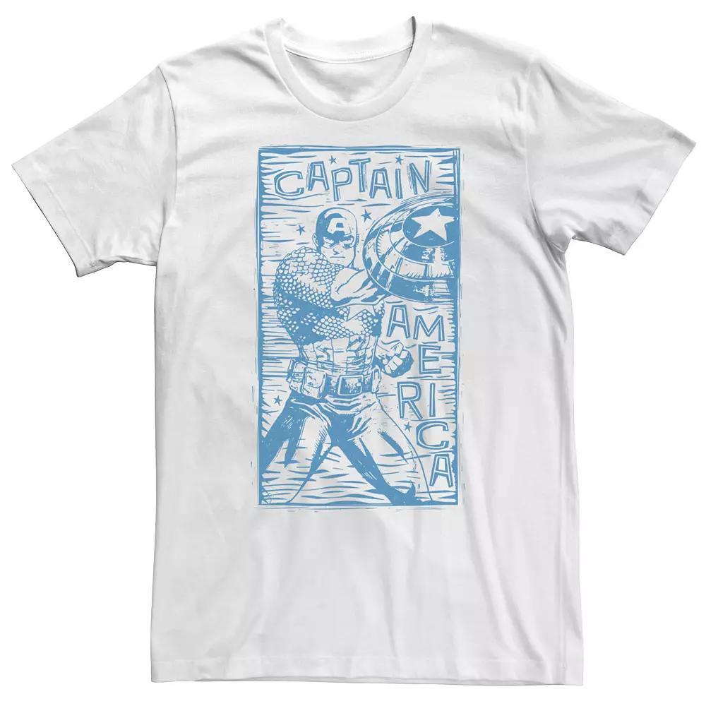 Big & Tall Marvel Captain America Woodcut Blue Portrait Tee, Men's, Size: 4XL Tall, White Product Image
